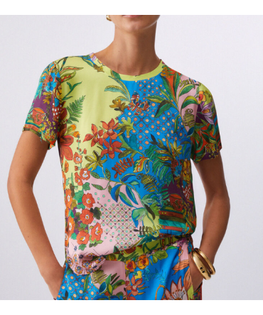 T-shirt in raso stampato rainbow liu jo